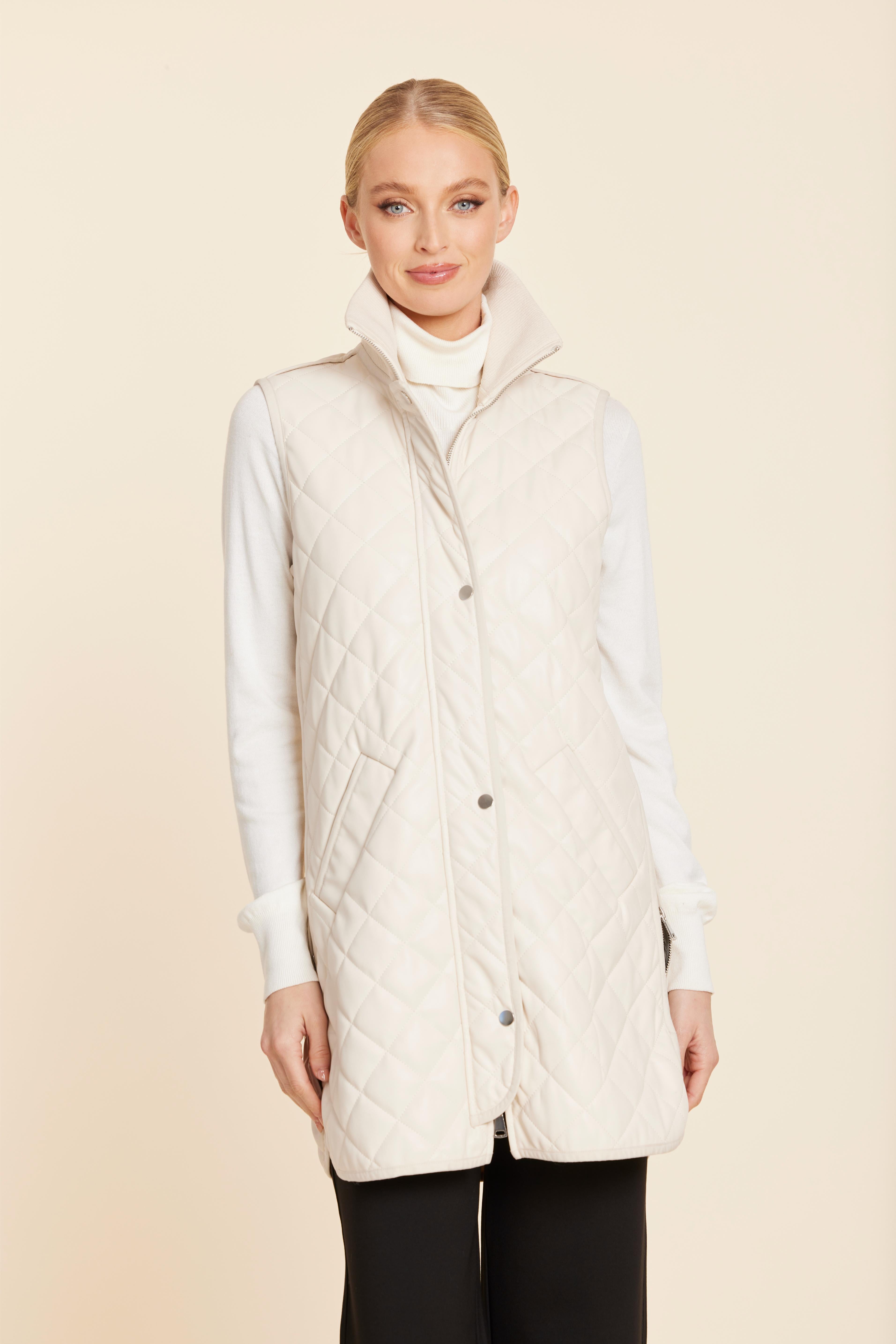 Faux Leather Quilted Vest With Side Zippers