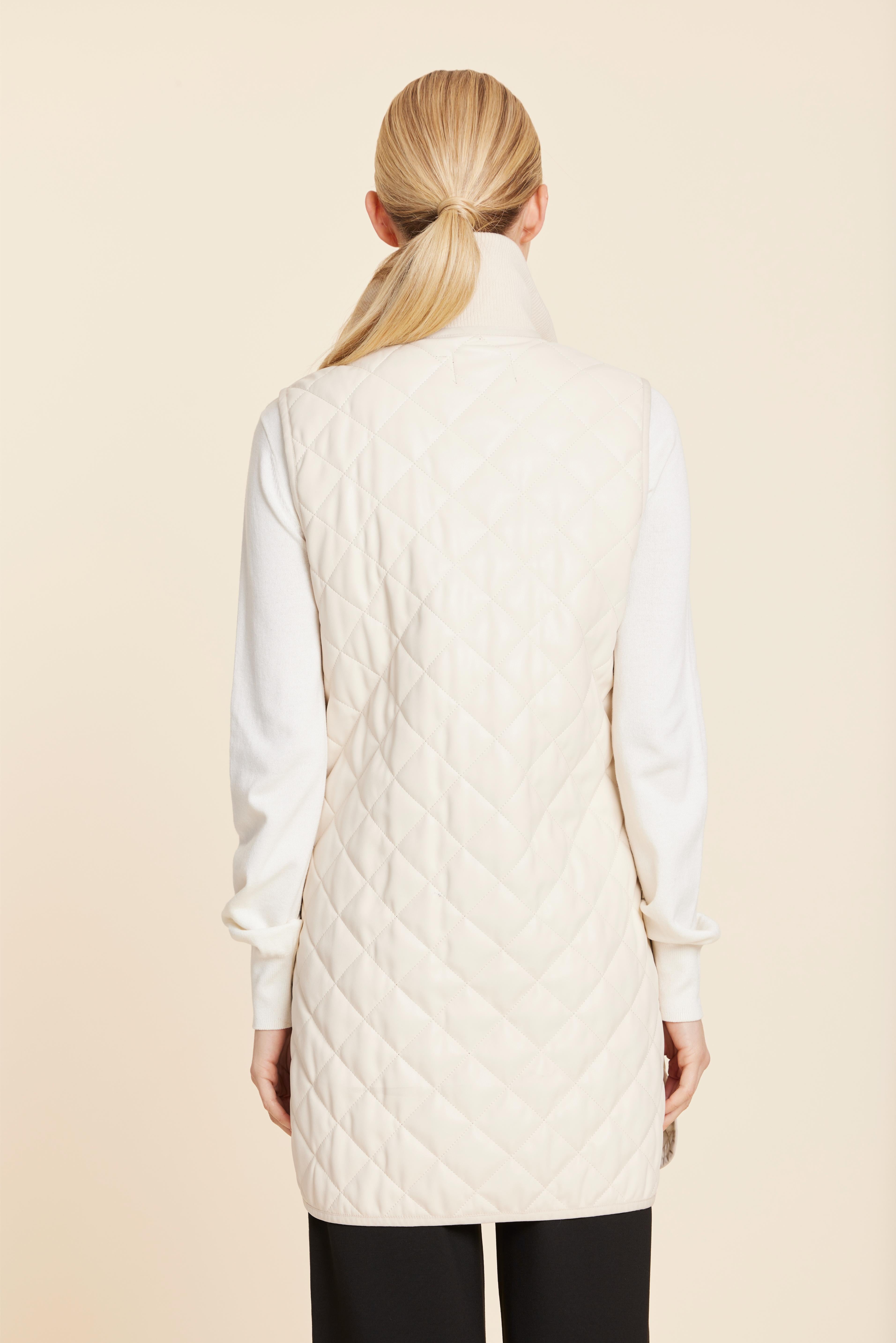 Faux Leather Quilted Vest With Side Zippers