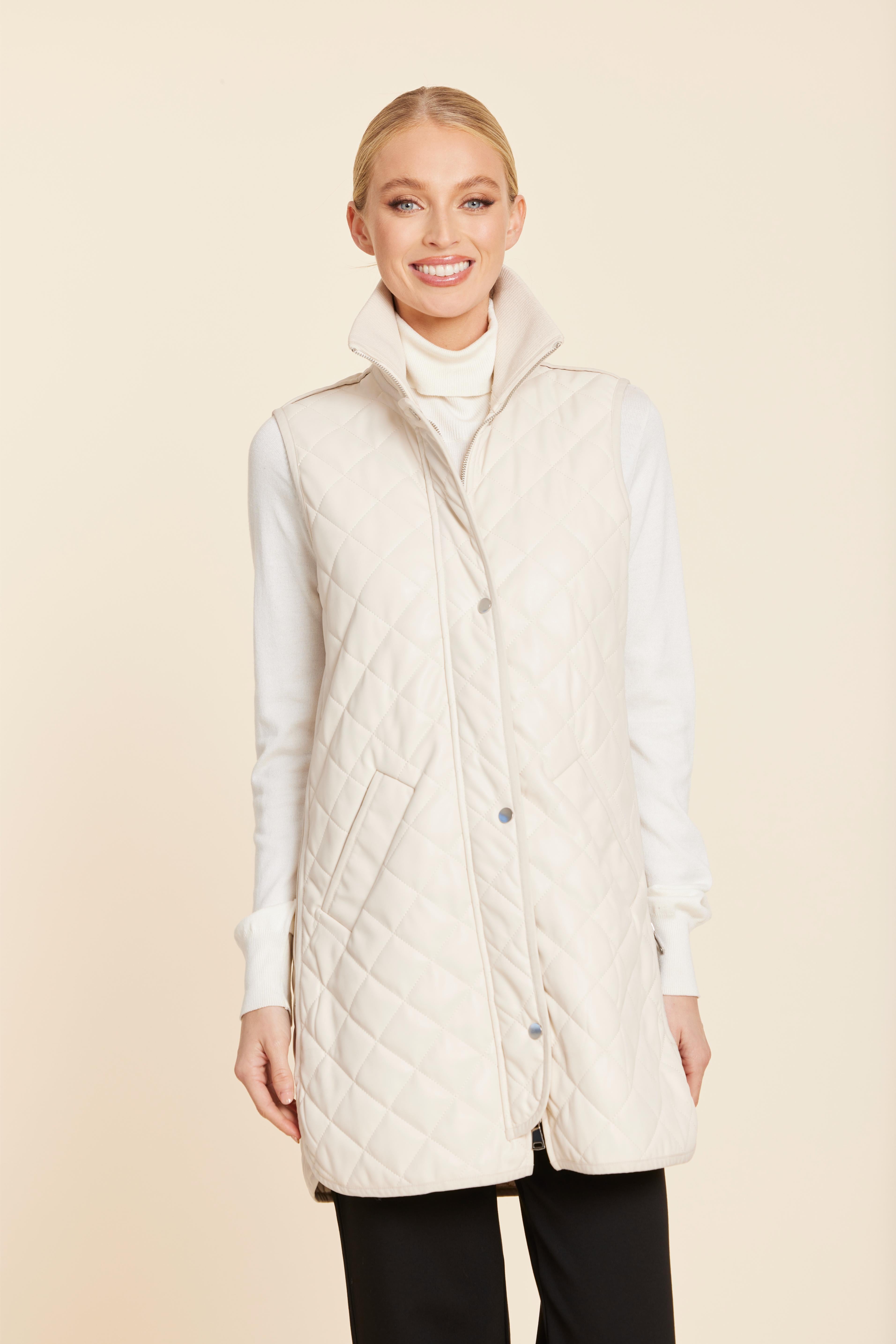 Faux Leather Quilted Vest With Side Zippers