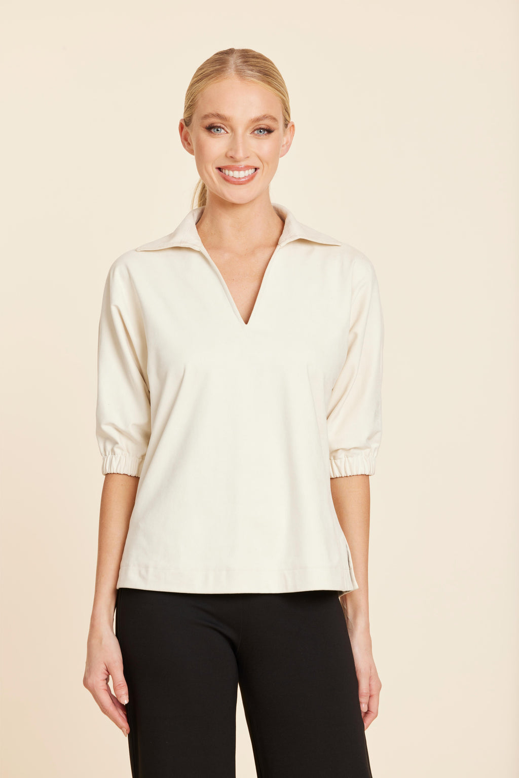 Faux Suede Johnny Collar Top