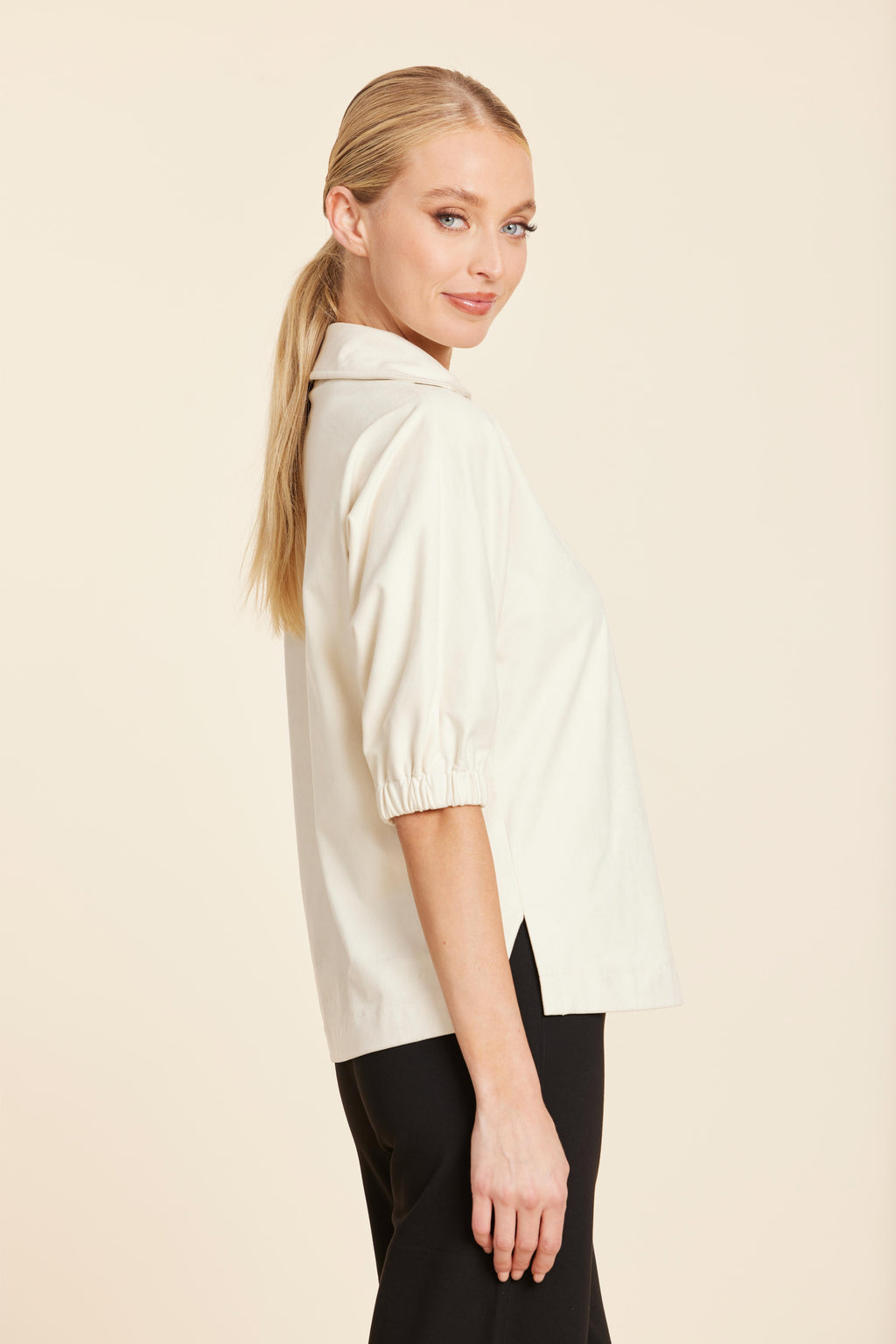 Faux Suede Johnny Collar Top