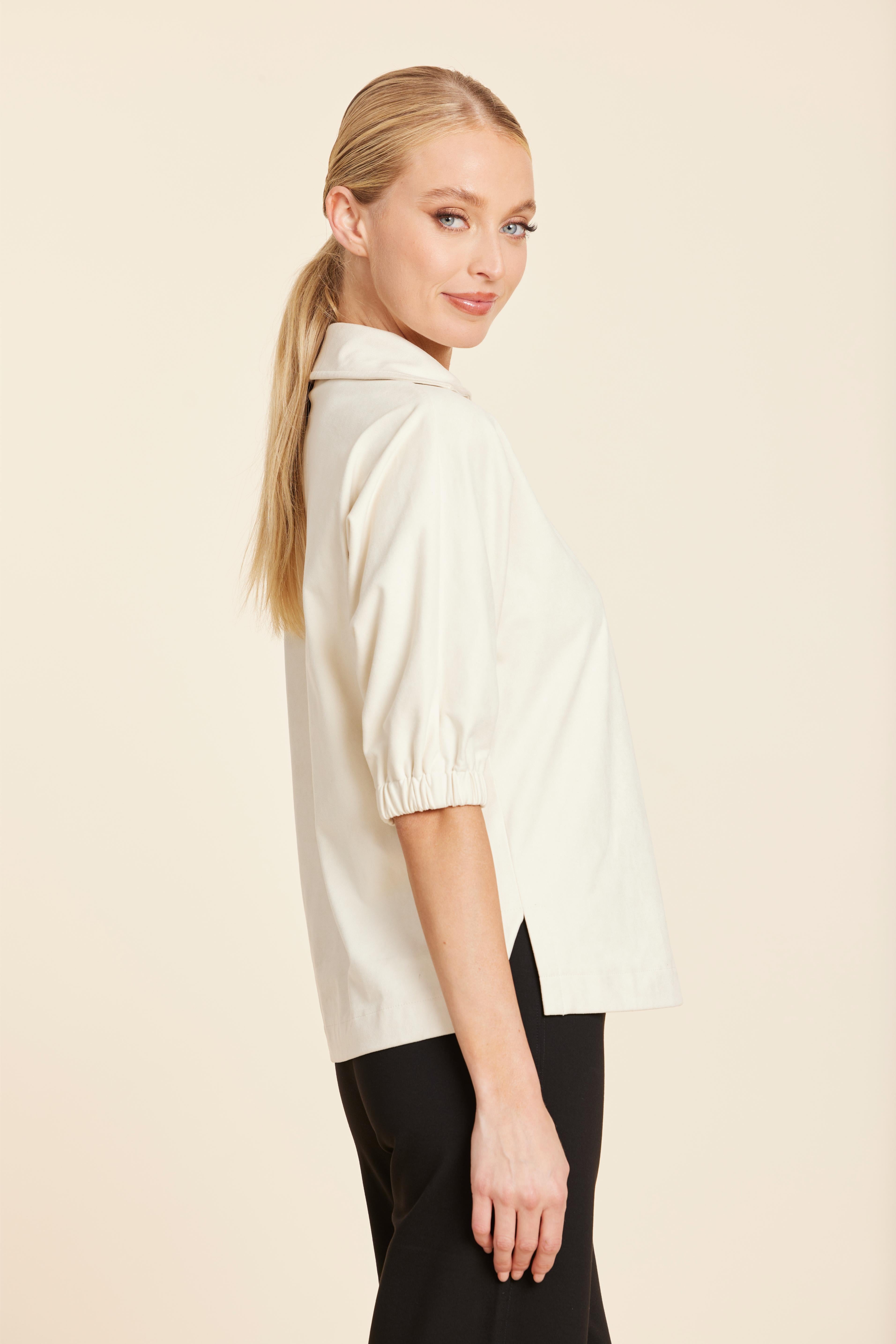 Faux Suede Johnny Collar Top