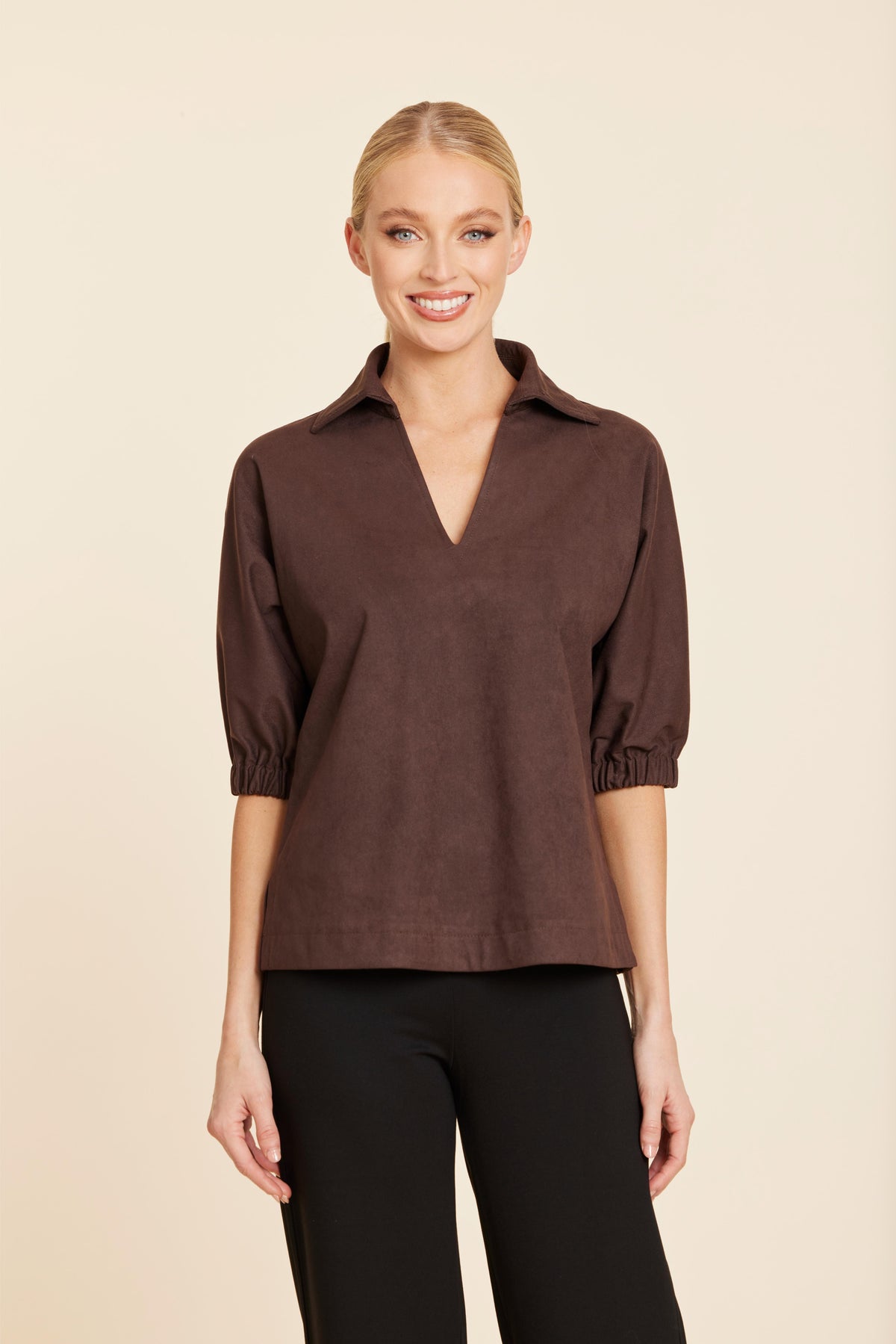 Faux Suede Johnny Collar Top