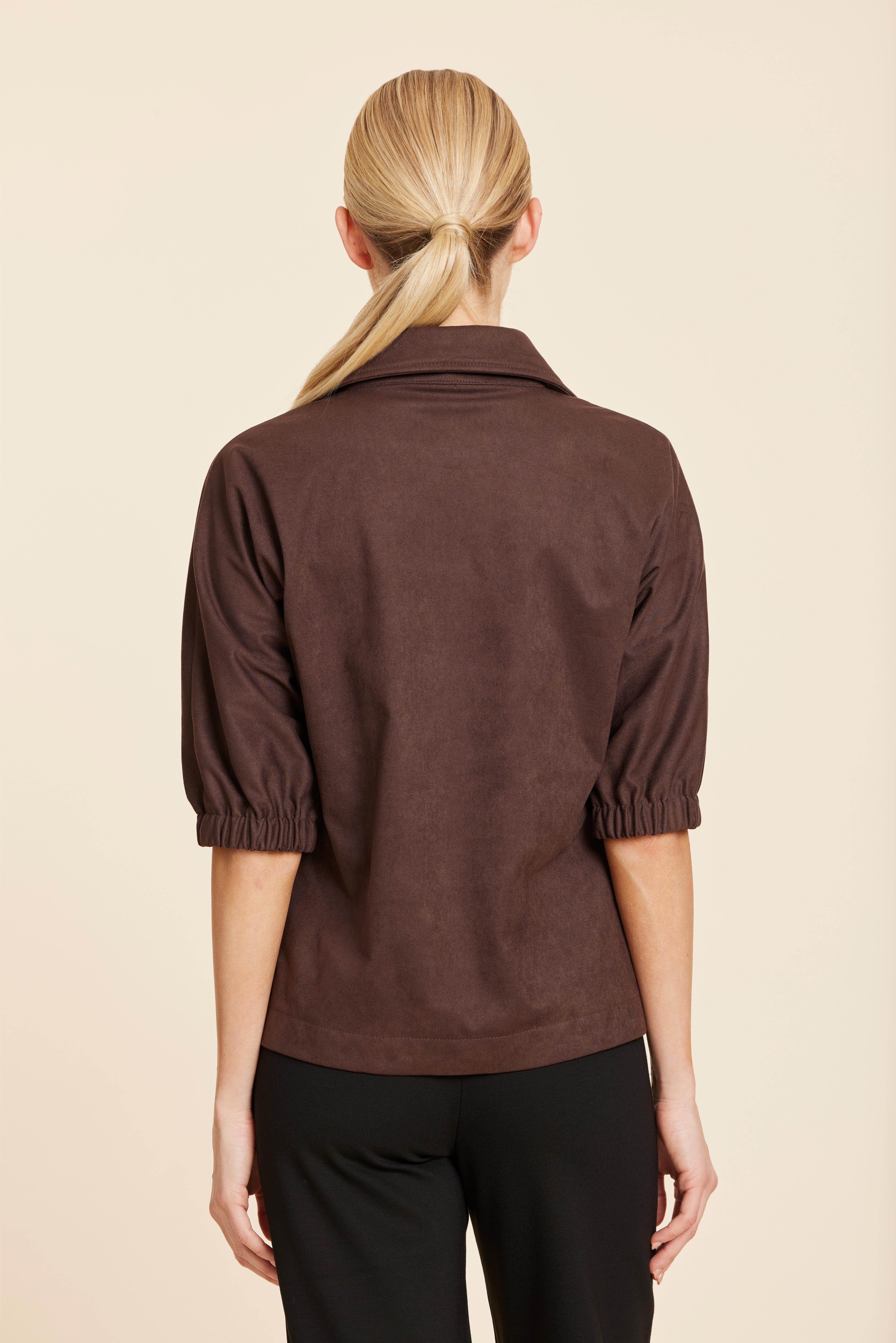 Faux Suede Johnny Collar Top