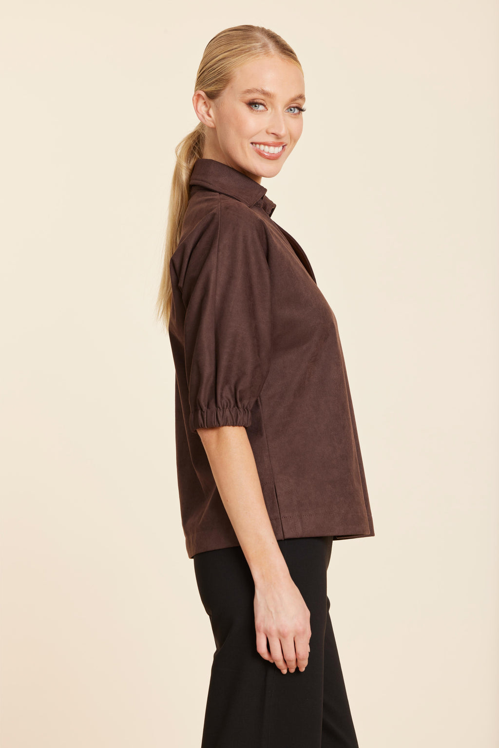 Faux Suede Johnny Collar Top