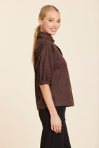 Faux Suede Johnny Collar Top