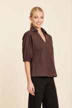 Faux Suede Johnny Collar Top