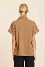 Faux Suede Drop Shoulder Zipper Top