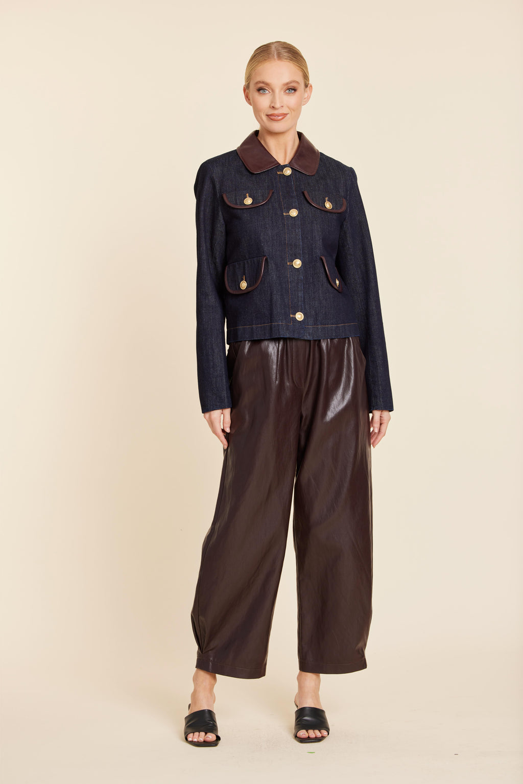 Faux Leather Barrel Leg Pant