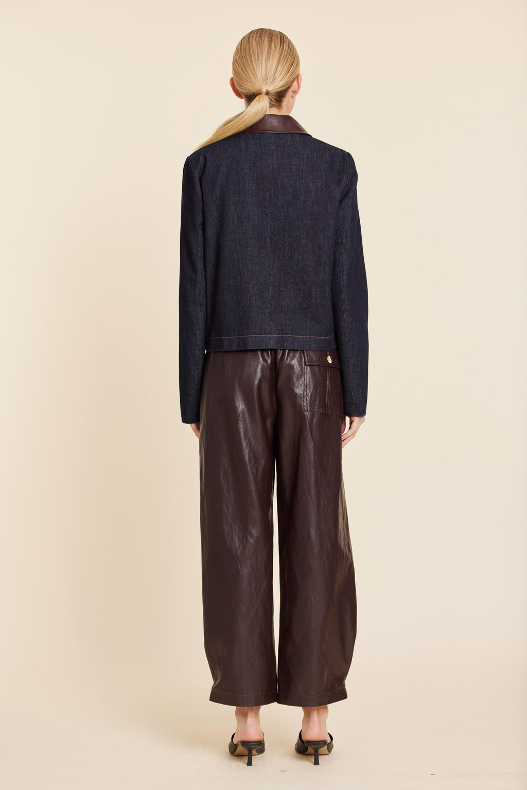 Faux Leather Trimmed Denim Jacket
