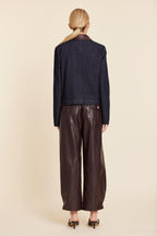 Faux Leather Trimmed Denim Jacket