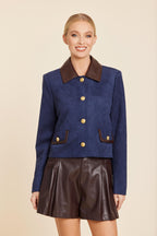 Faux Leather Trimmed Faux Suede Jacket