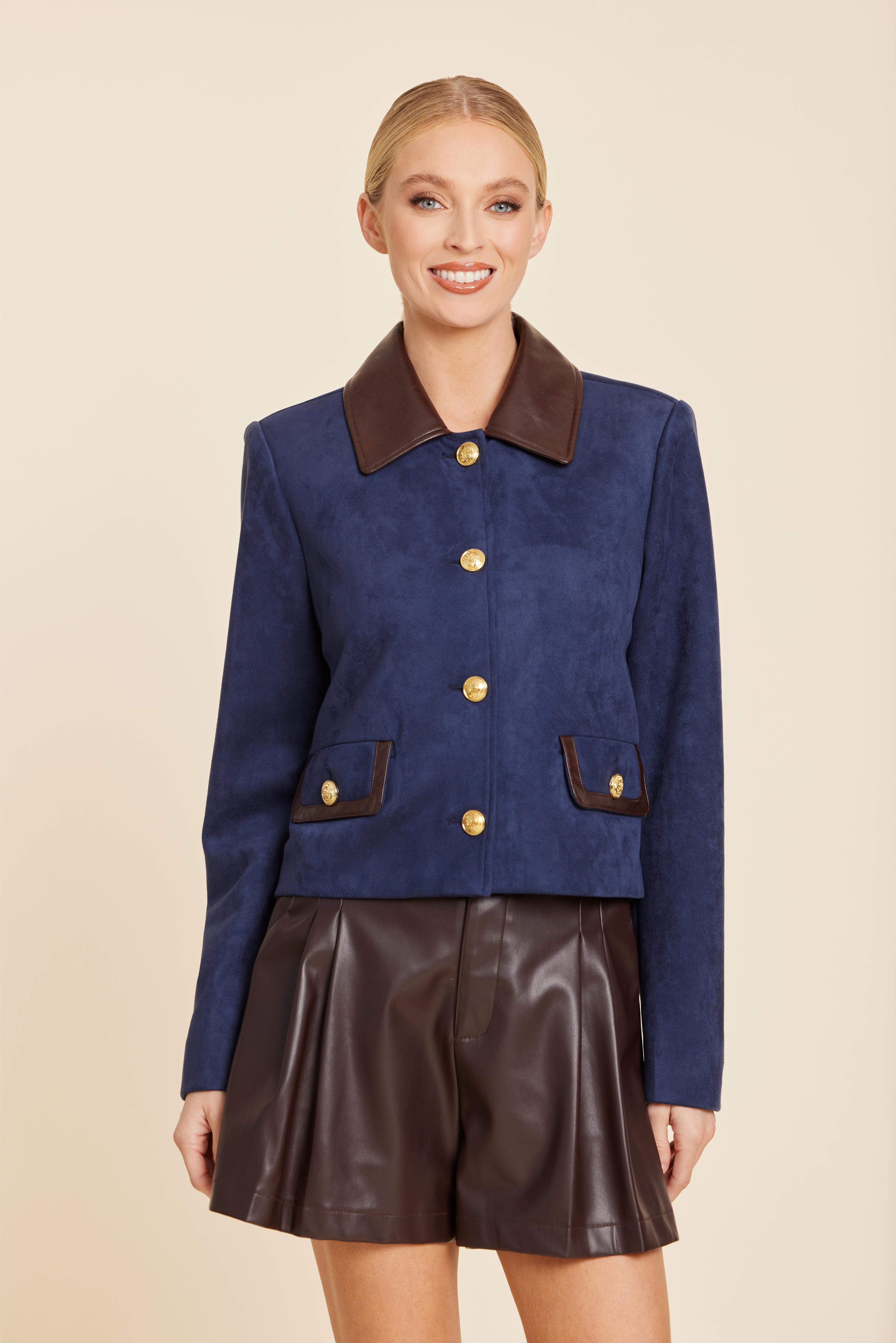 Faux Leather Trimmed Faux Suede Jacket