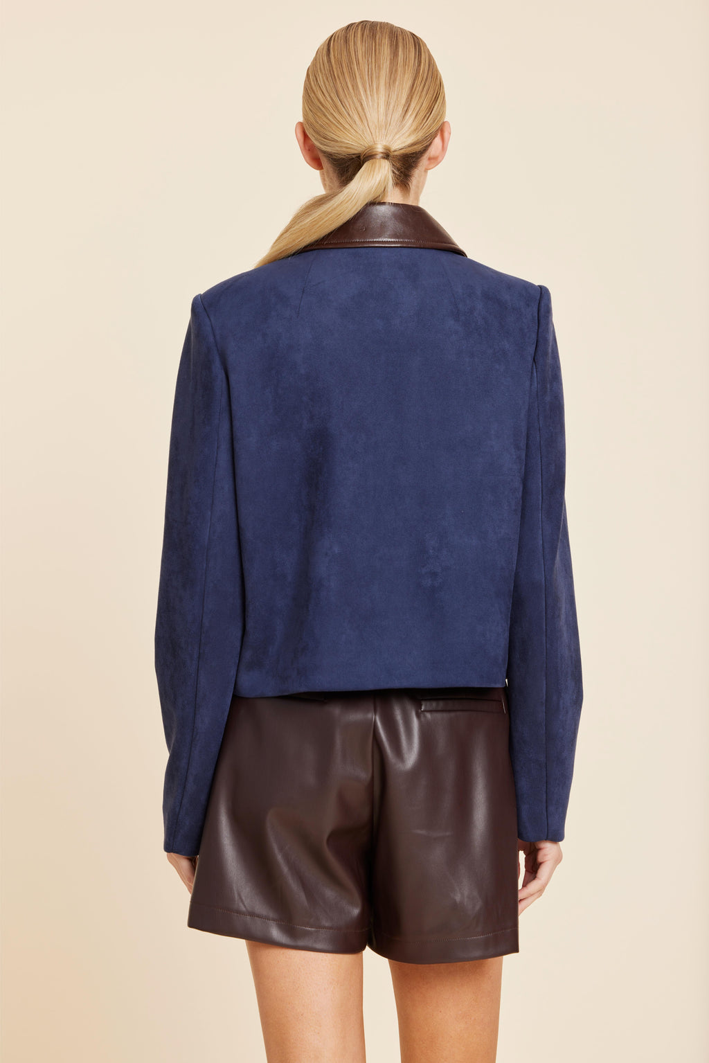 Faux Leather Trimmed Faux Suede Jacket