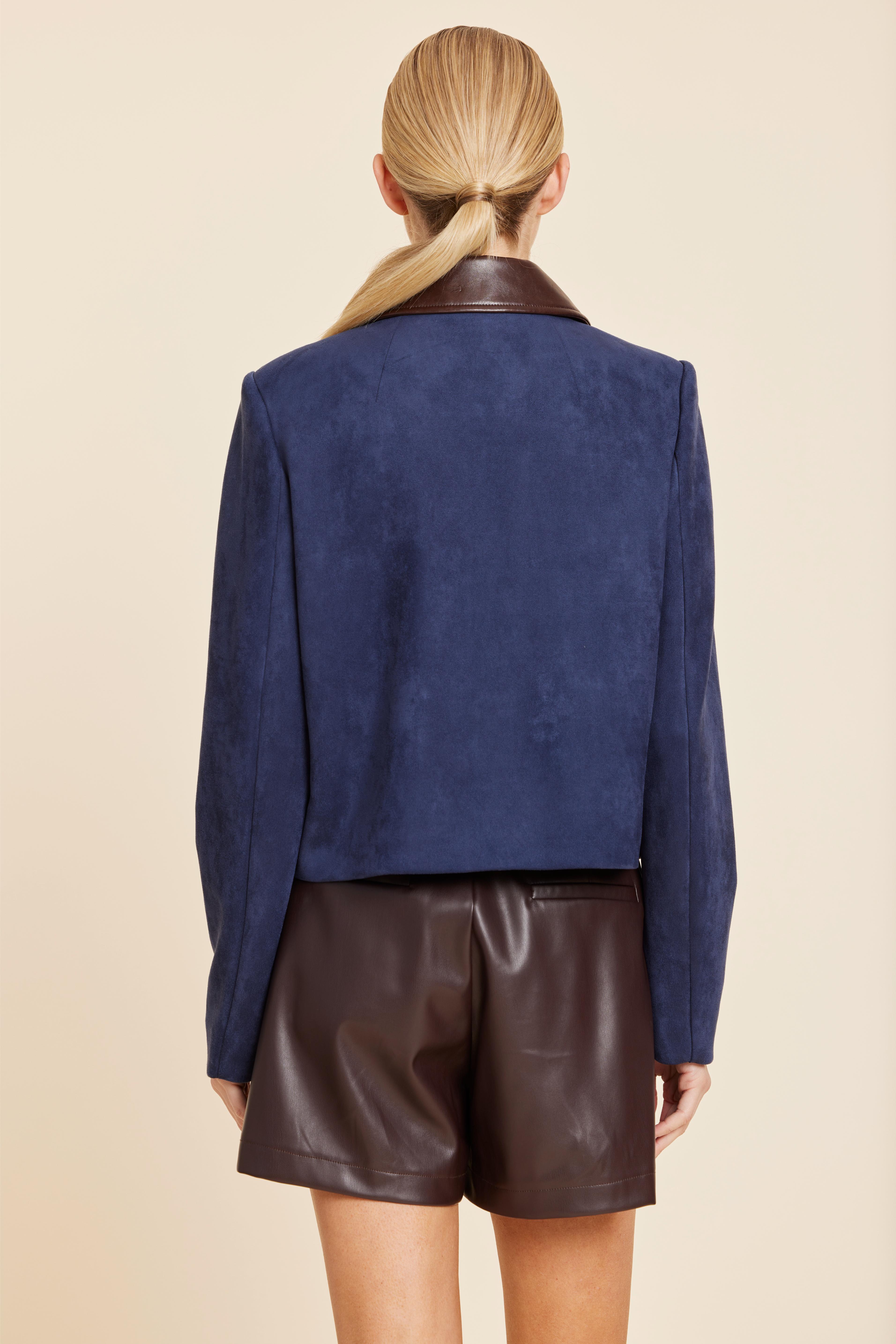 Faux Leather Trimmed Faux Suede Jacket