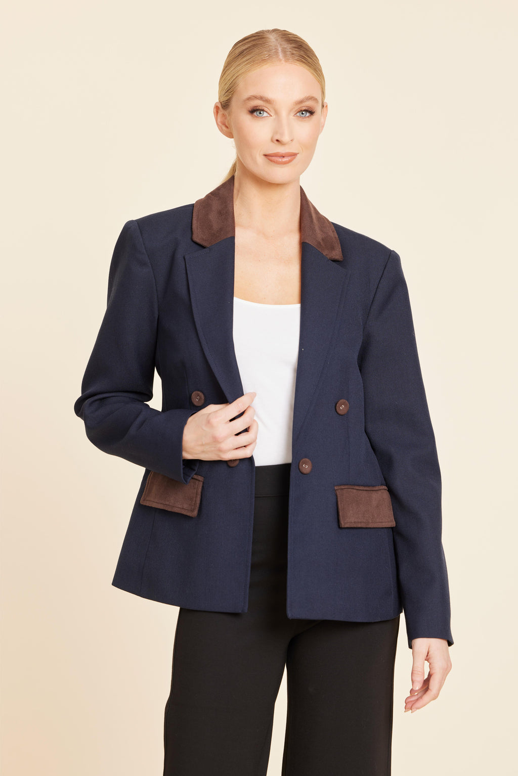 Faux Suede Trimmed Blazer