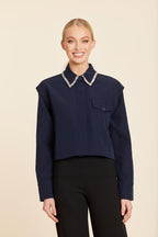 Rhinestone Embellished Shirt Jacket