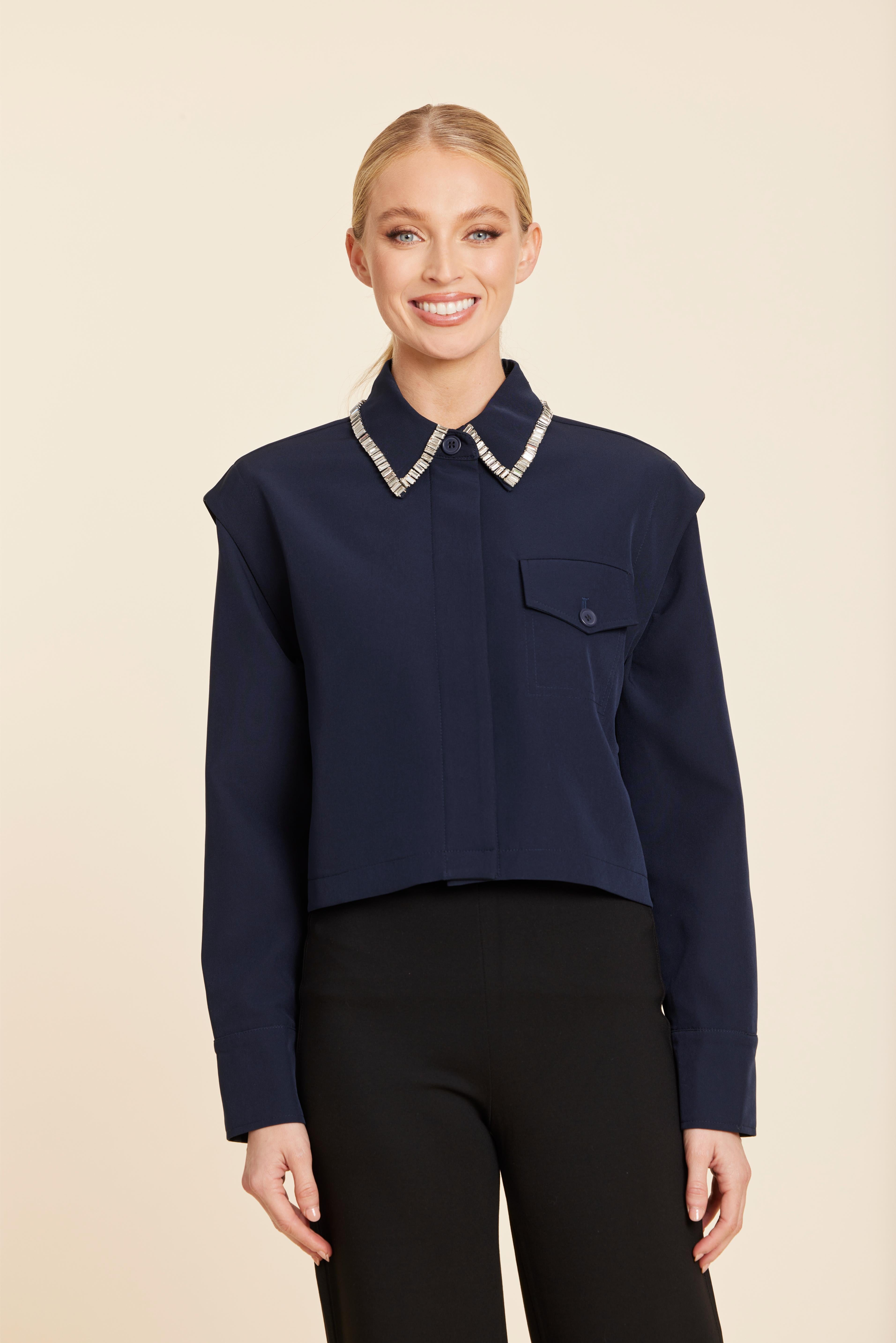 Rhinestone Embellished Shirt Jacket