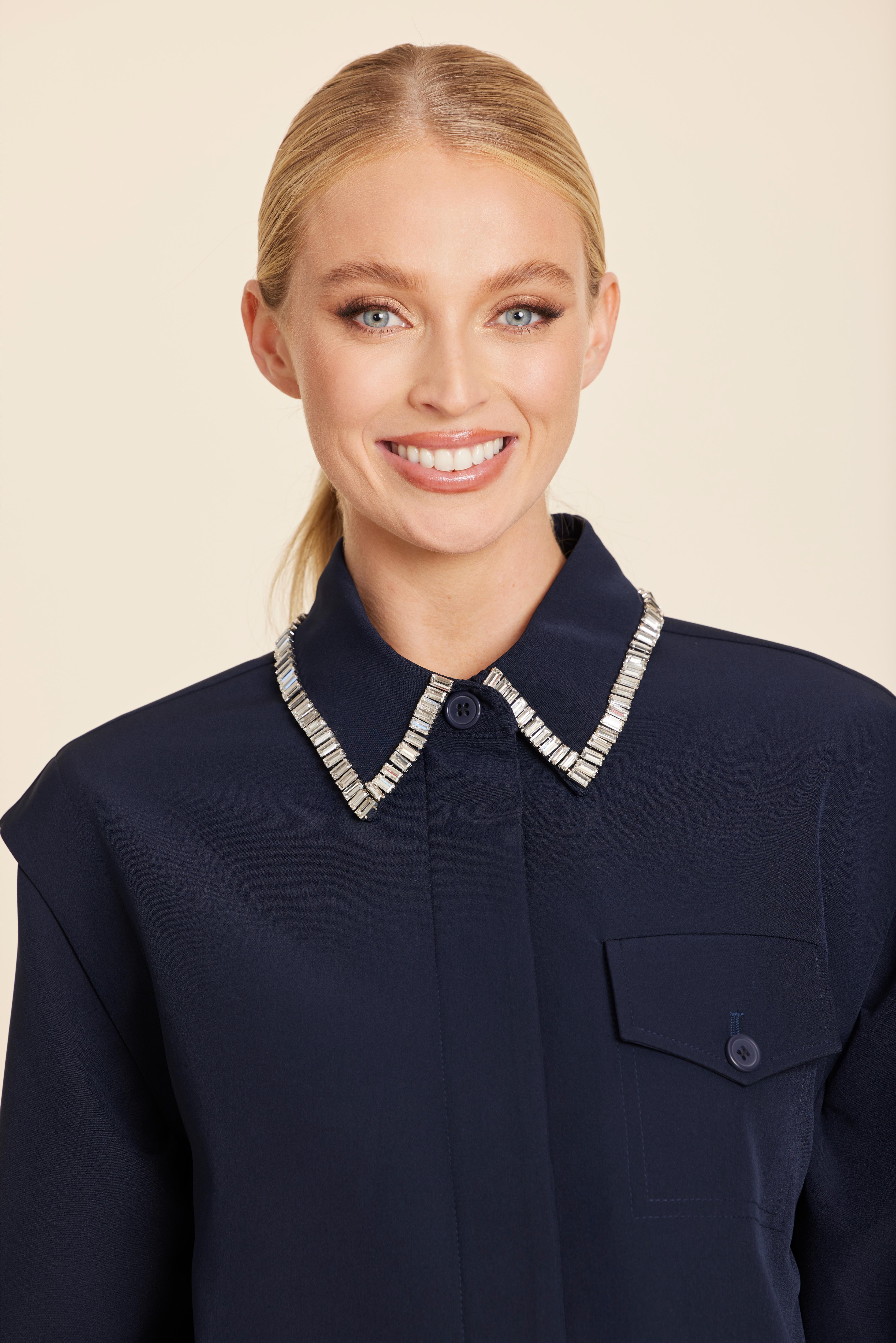 Rhinestone Embellished Shirt Jacket