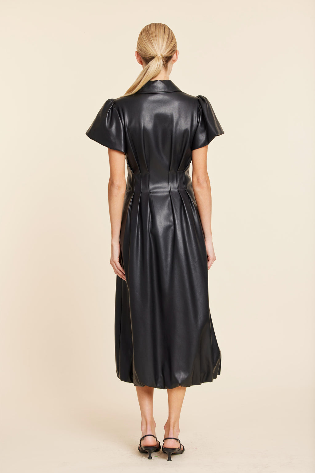 Faux Leather Zip Midi Bubble Dress