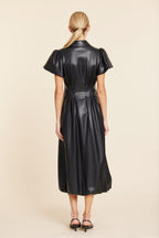 Faux Leather Zip Midi Bubble Dress