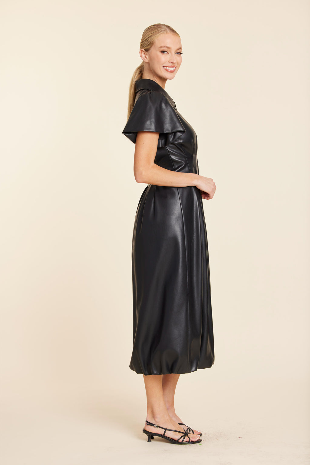 Faux Leather Zip Midi Bubble Dress