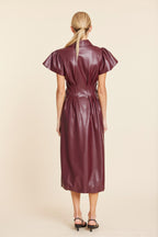 Faux Leather Zip Midi Bubble Dress
