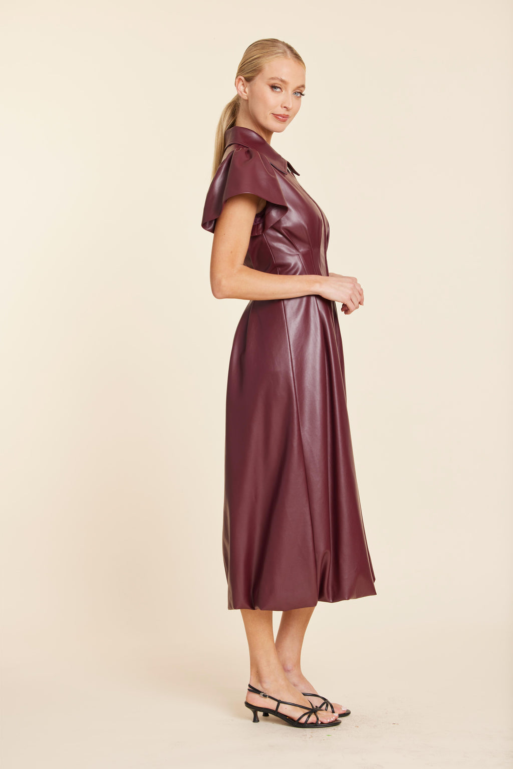 Faux Leather Zip Midi Bubble Dress