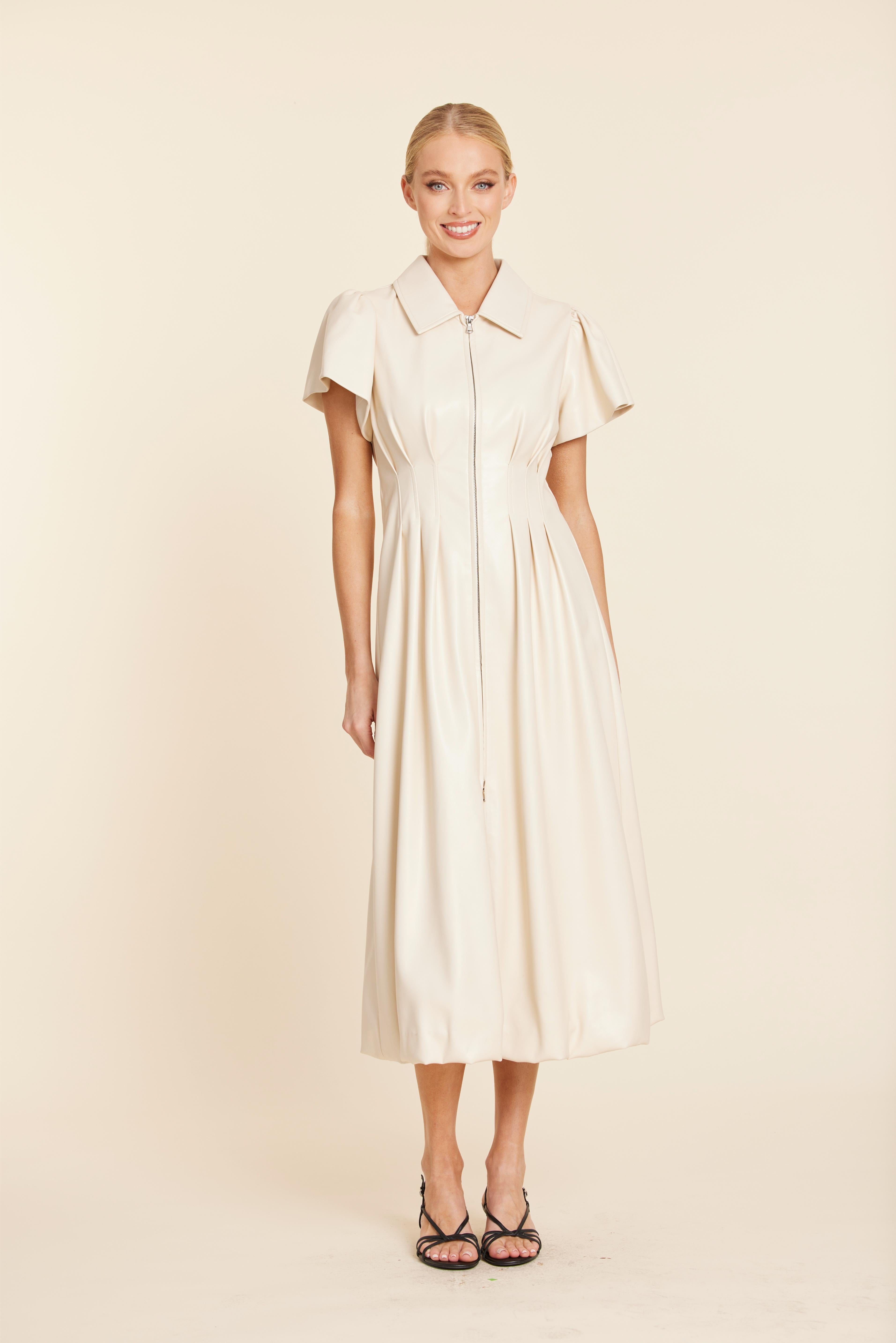 Faux Leather Zip Midi Bubble Dress