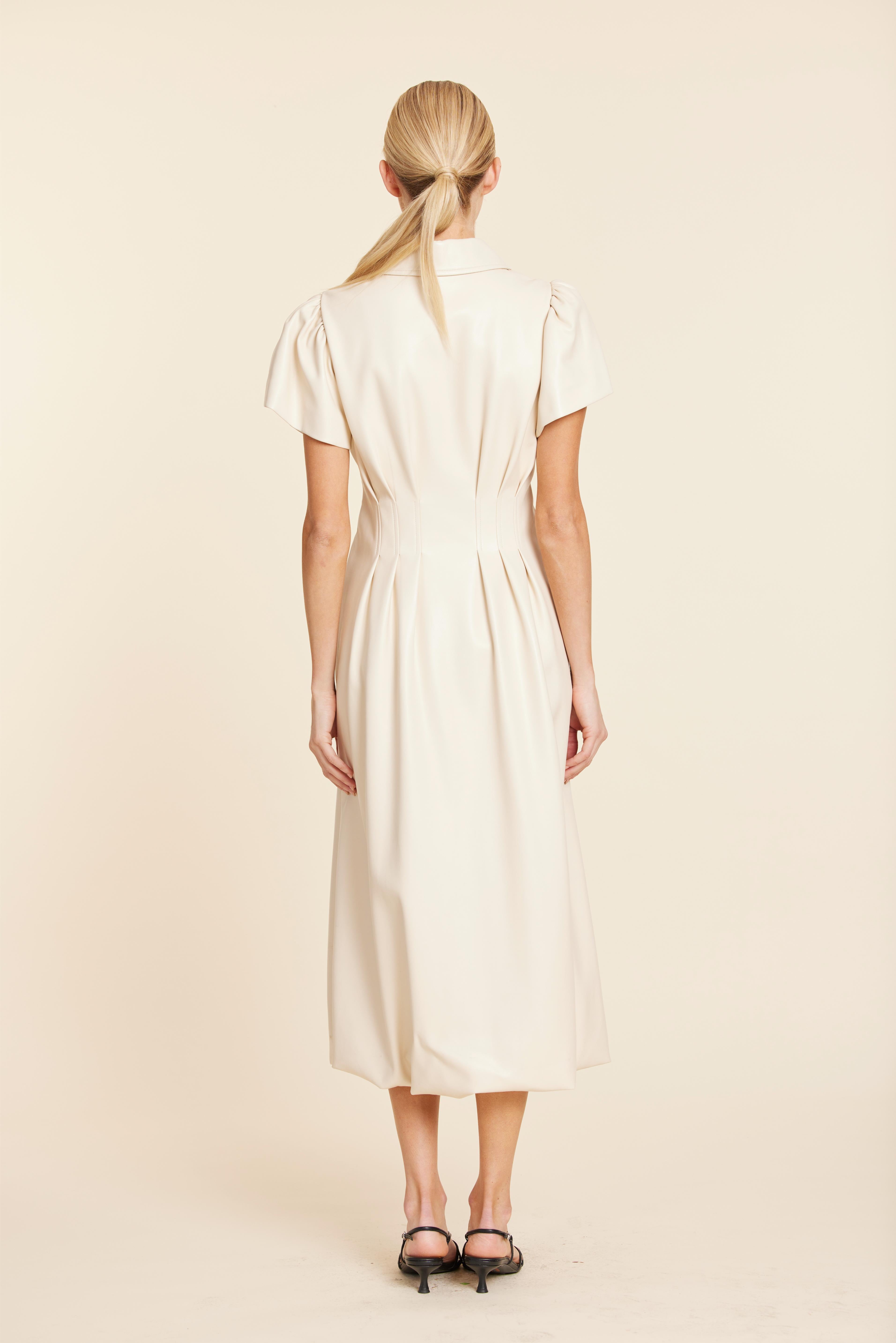 Faux Leather Zip Midi Bubble Dress