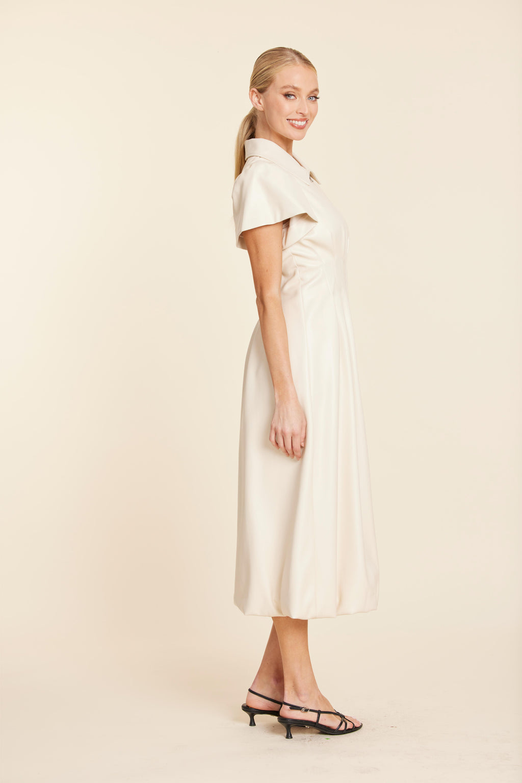 Faux Leather Zip Midi Bubble Dress