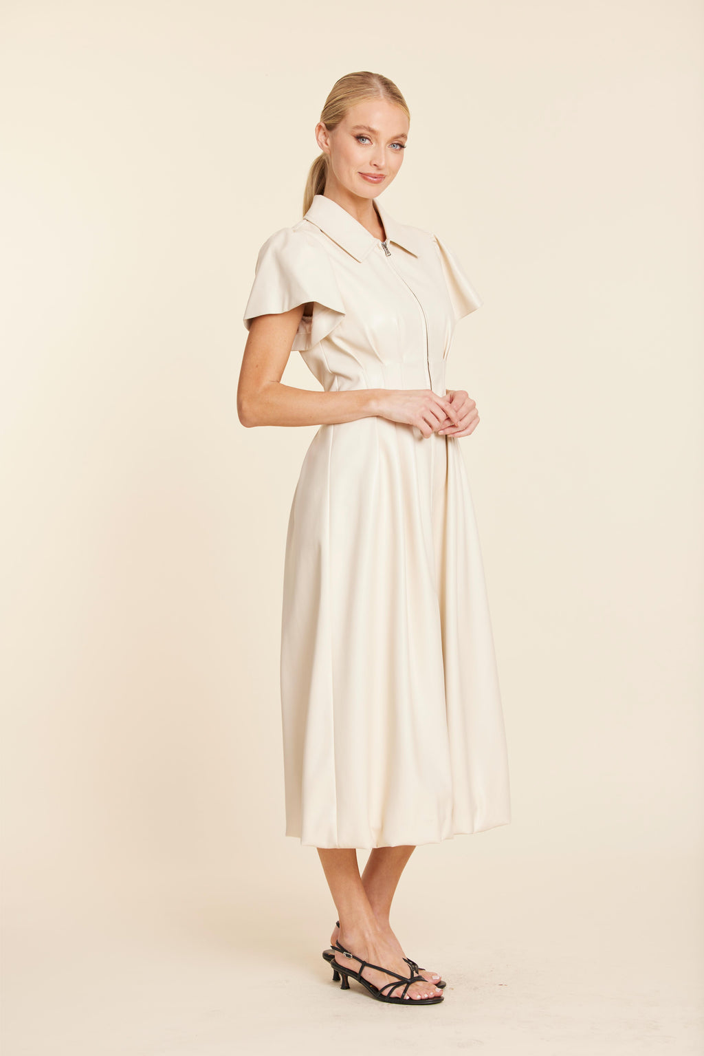 Faux Leather Zip Midi Bubble Dress