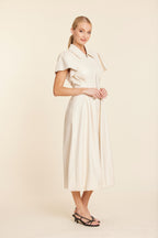 Faux Leather Zip Midi Bubble Dress