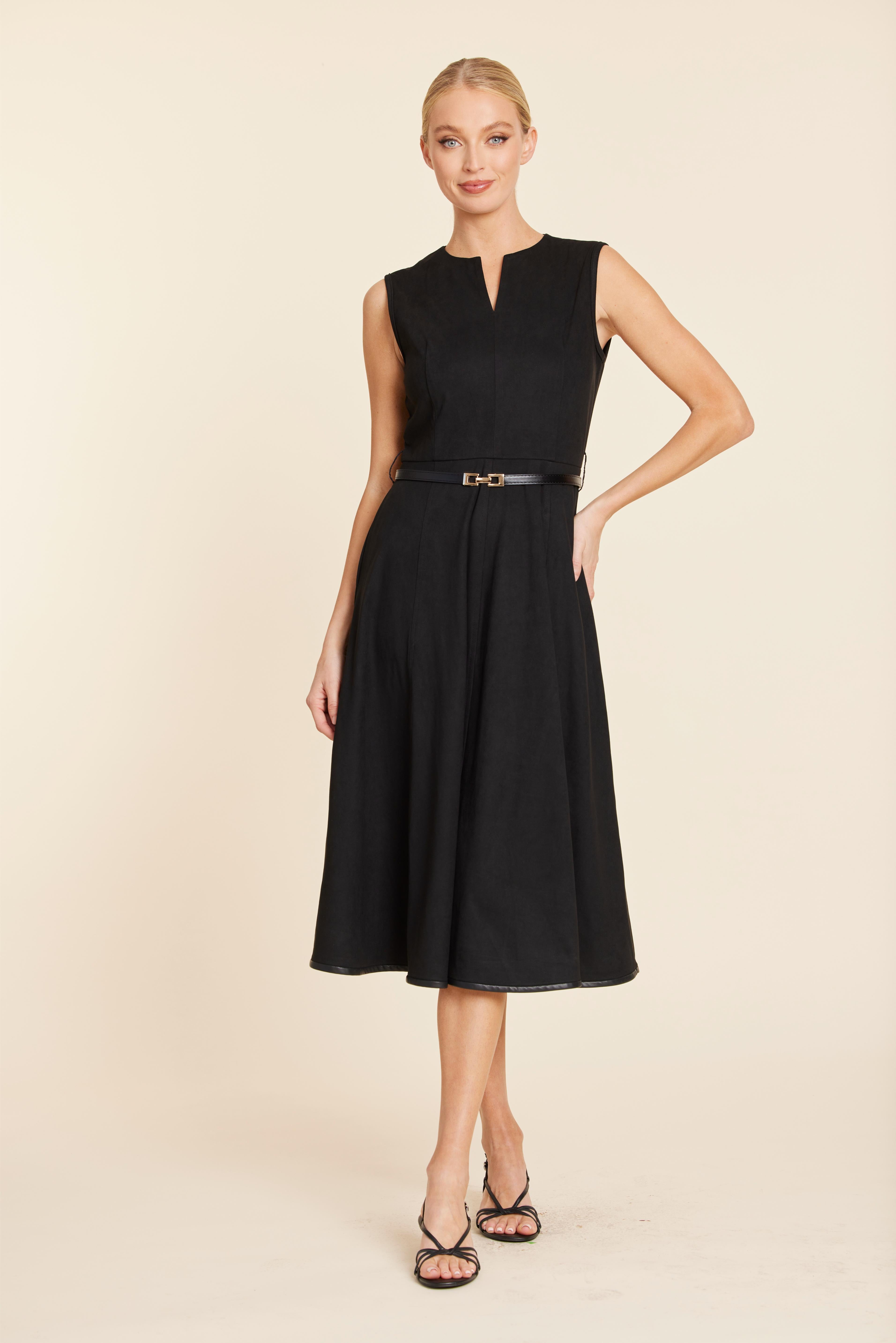 Faux Suede Belted Midi Dress