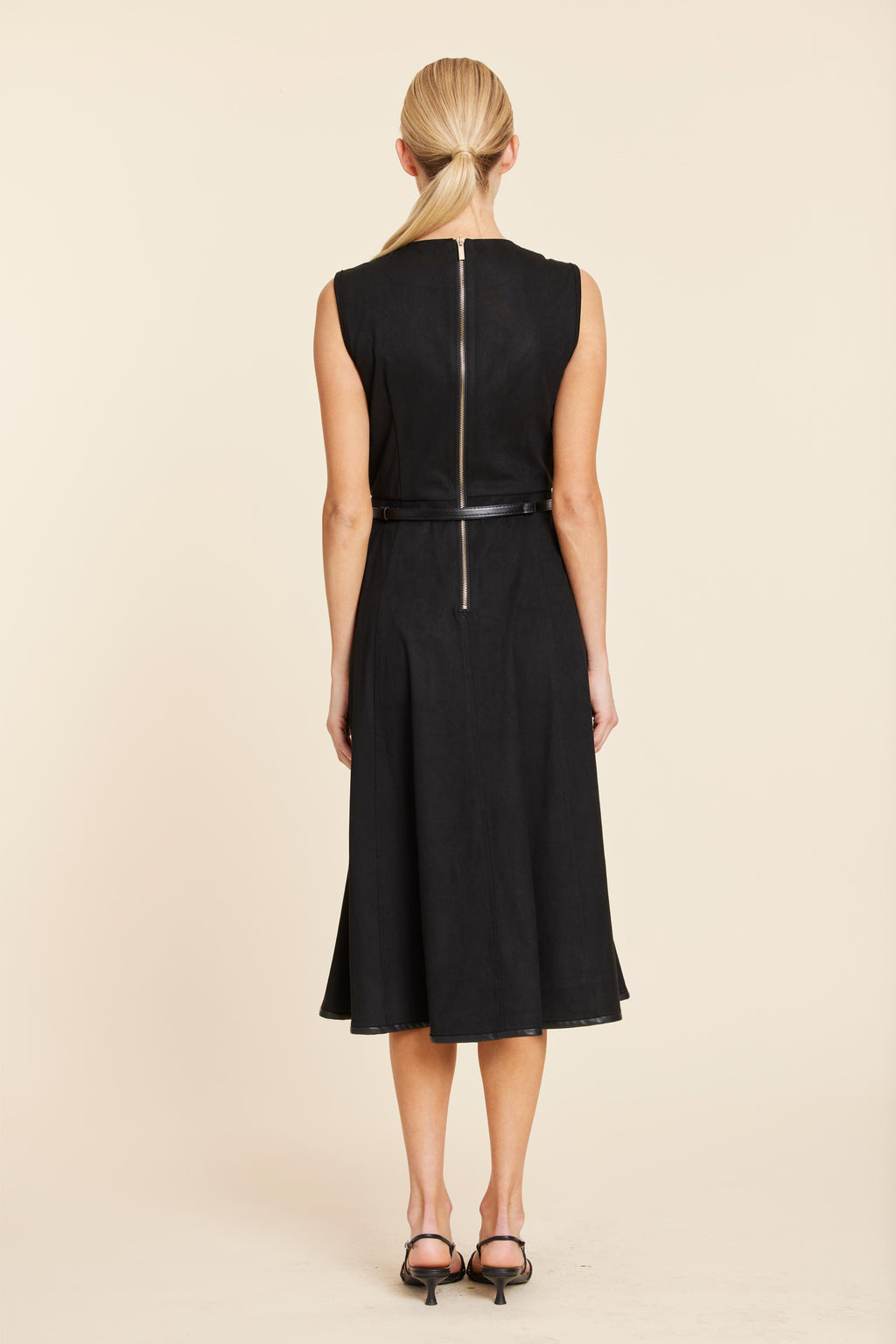Faux Suede Belted Midi Dress