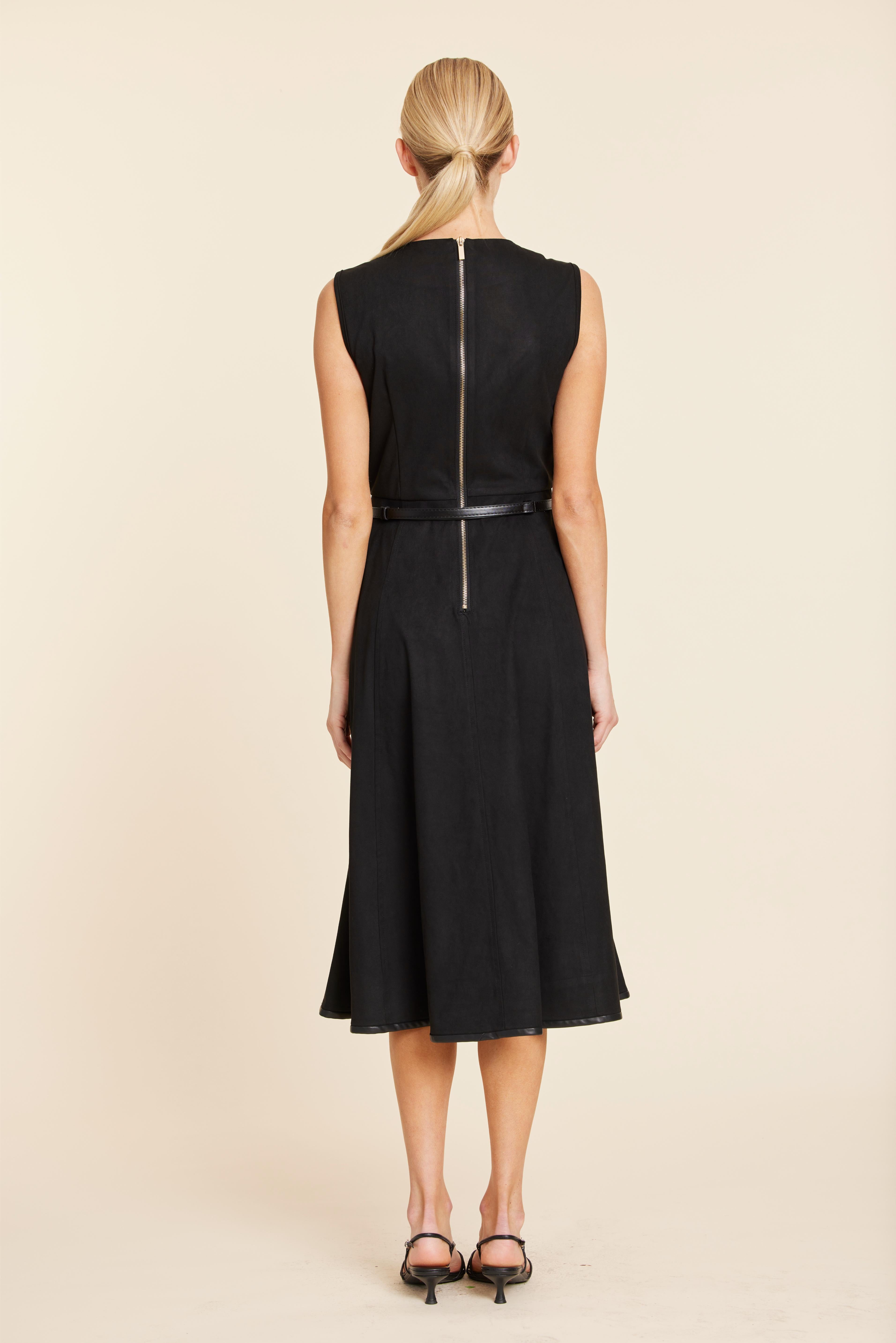 Faux Suede Belted Midi Dress