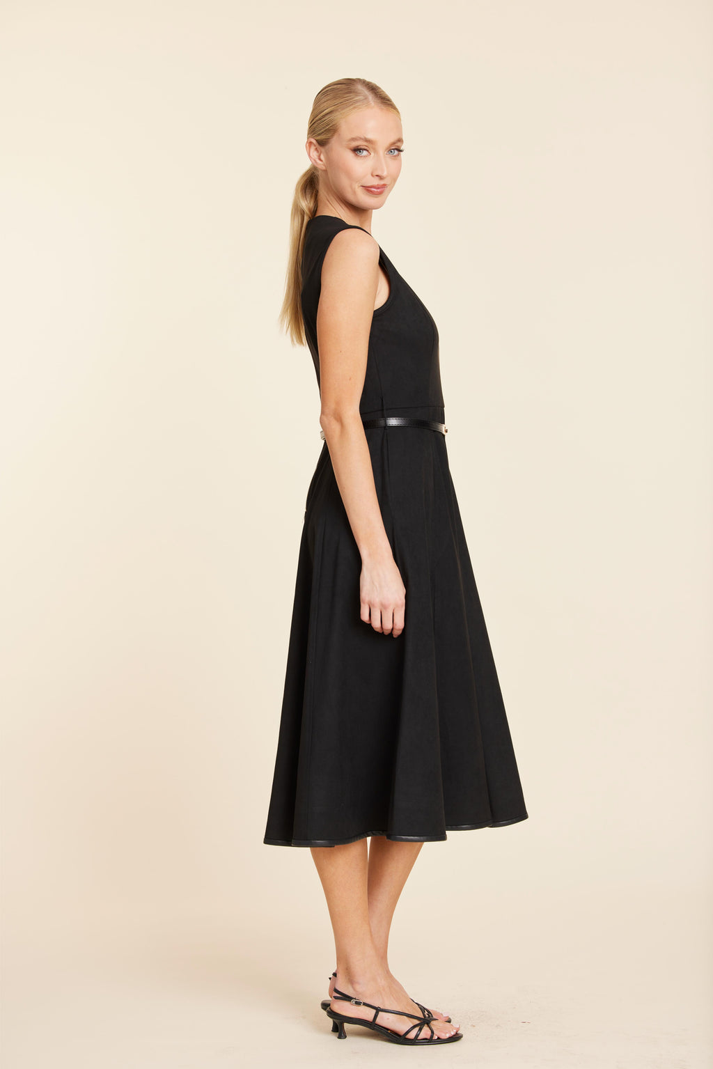 Faux Suede Belted Midi Dress