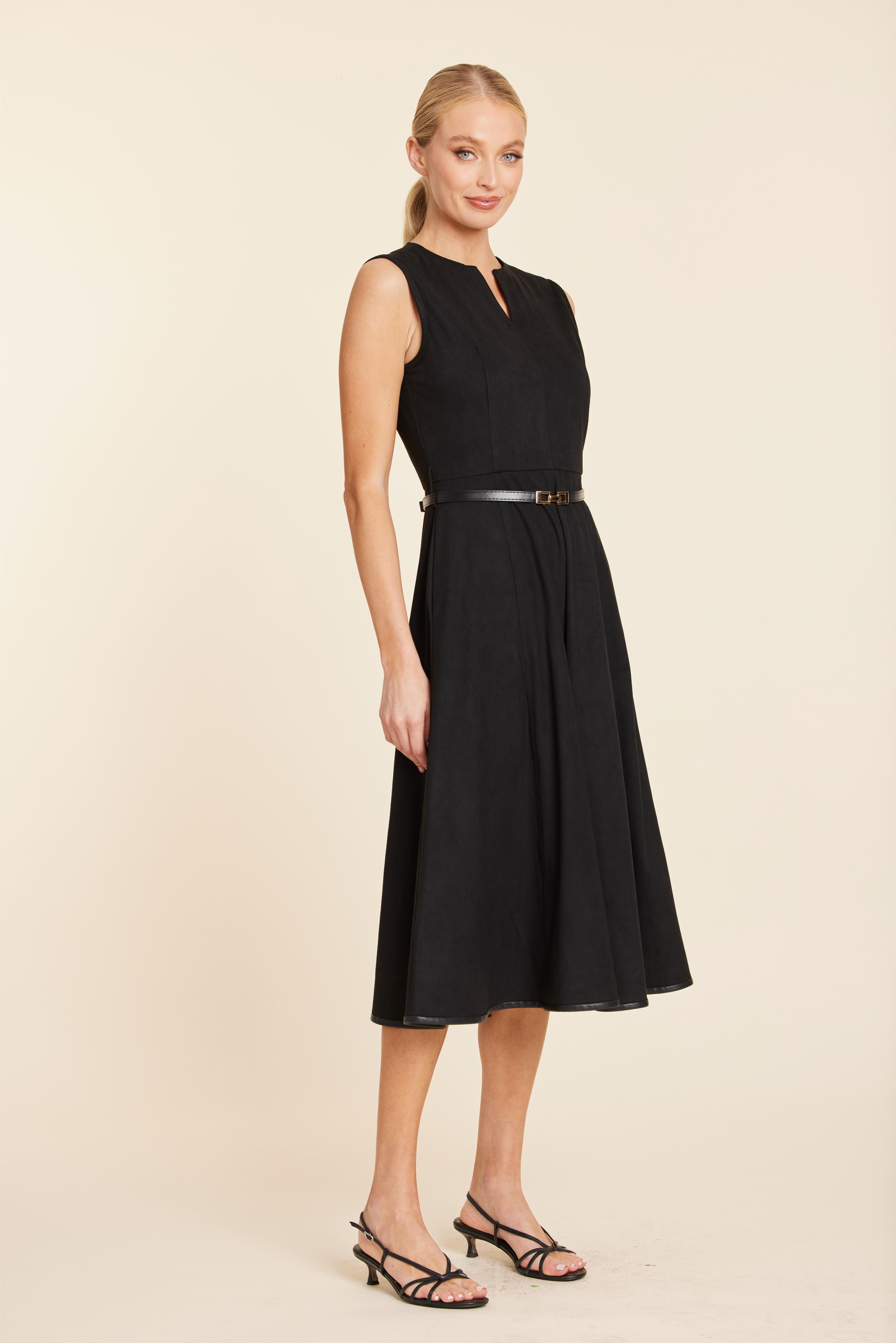Faux Suede Belted Midi Dress