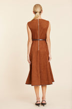 Faux Suede Belted Midi Dress
