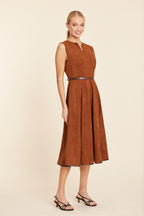 Faux Suede Belted Midi Dress