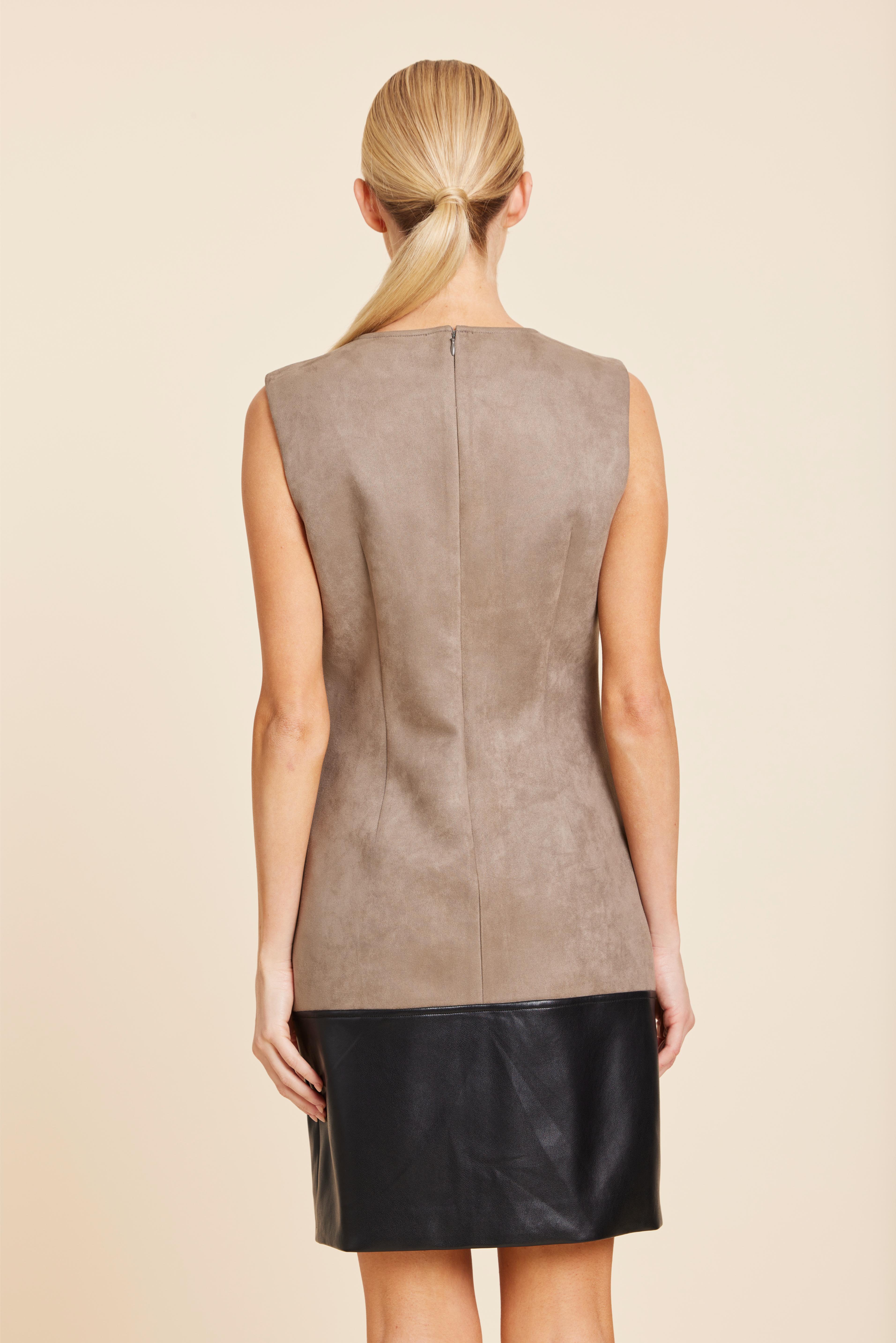 Faux Suede And Faux Leather Block Dress