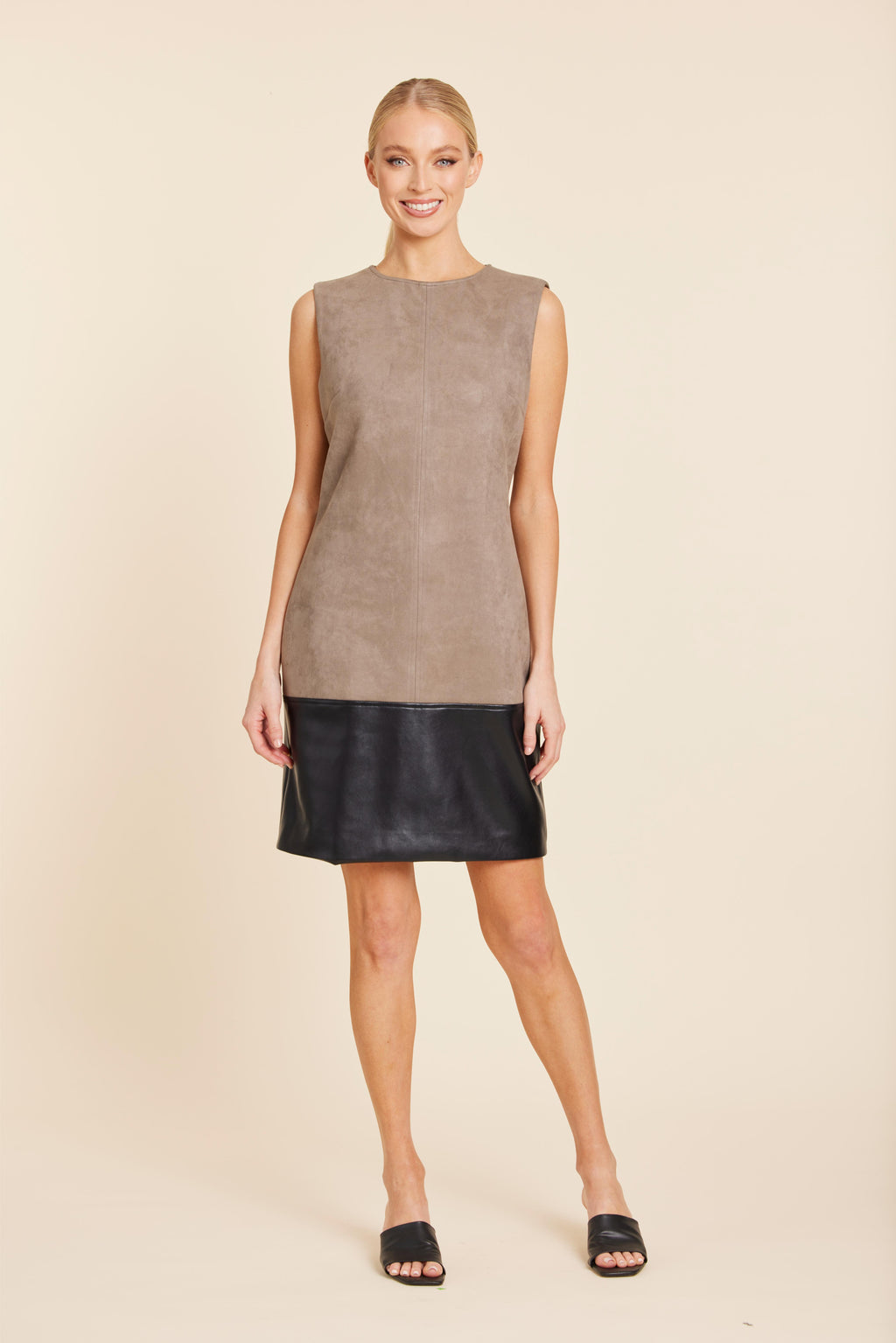 Faux Suede And Faux Leather Block Dress