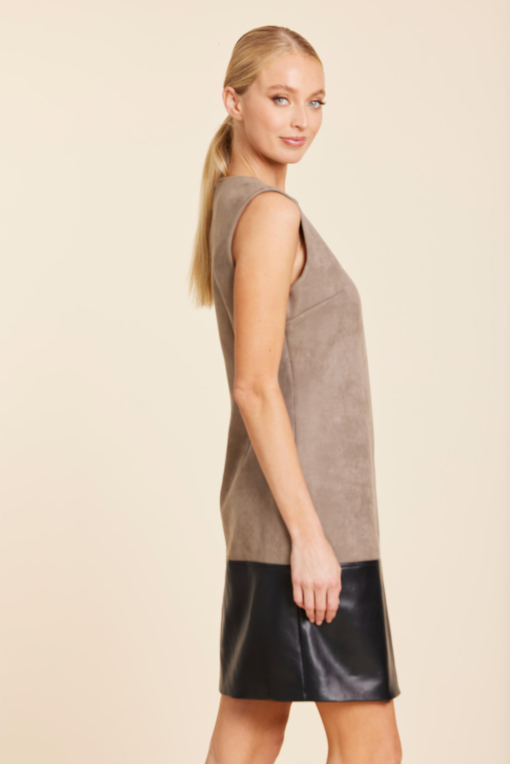 Faux Suede And Faux Leather Block Dress