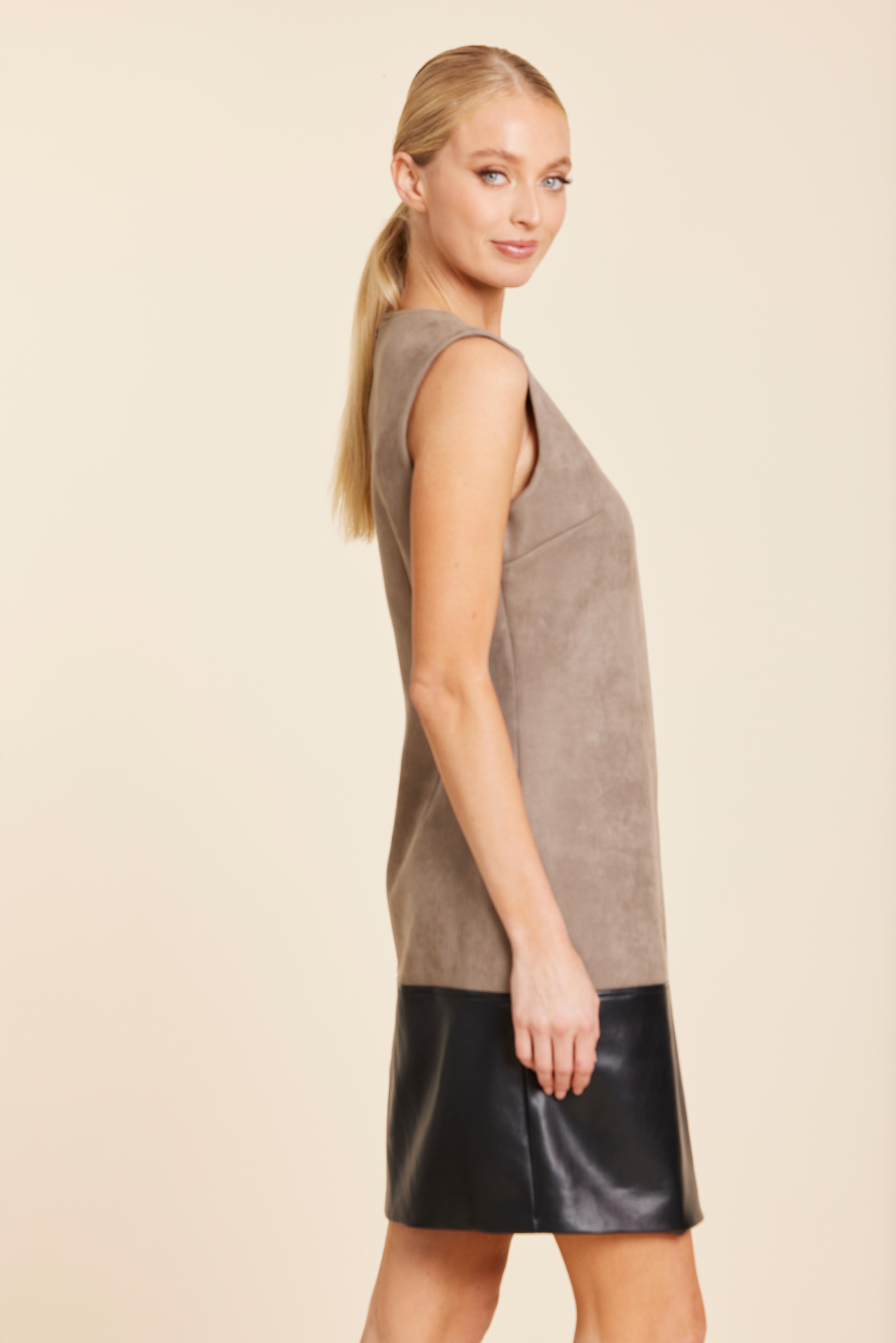 Faux Suede And Faux Leather Block Dress
