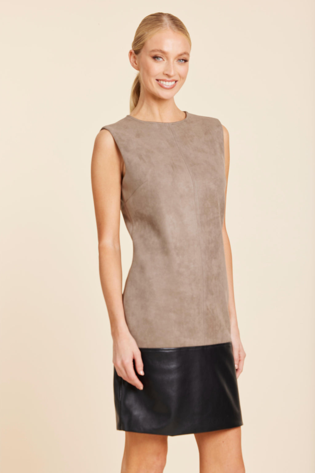 Faux Suede And Faux Leather Block Dress