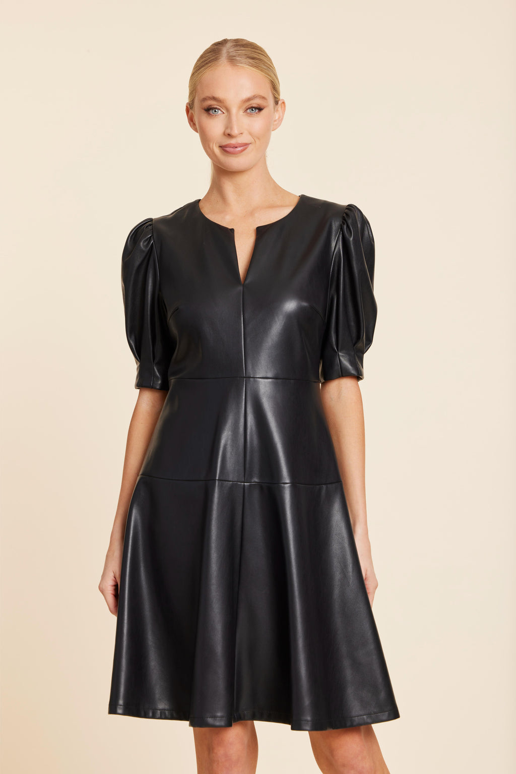 Faux Leather Short Sleeve Dress