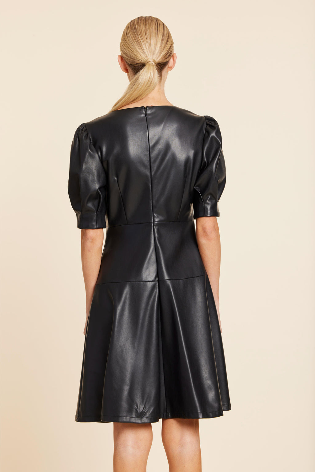 Faux Leather Short Sleeve Dress
