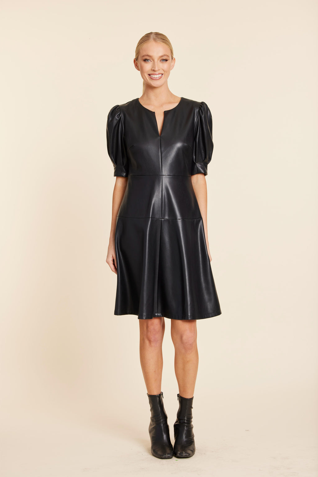 Faux Leather Short Sleeve Dress