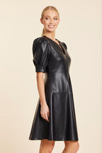 Faux Leather Short Sleeve Dress