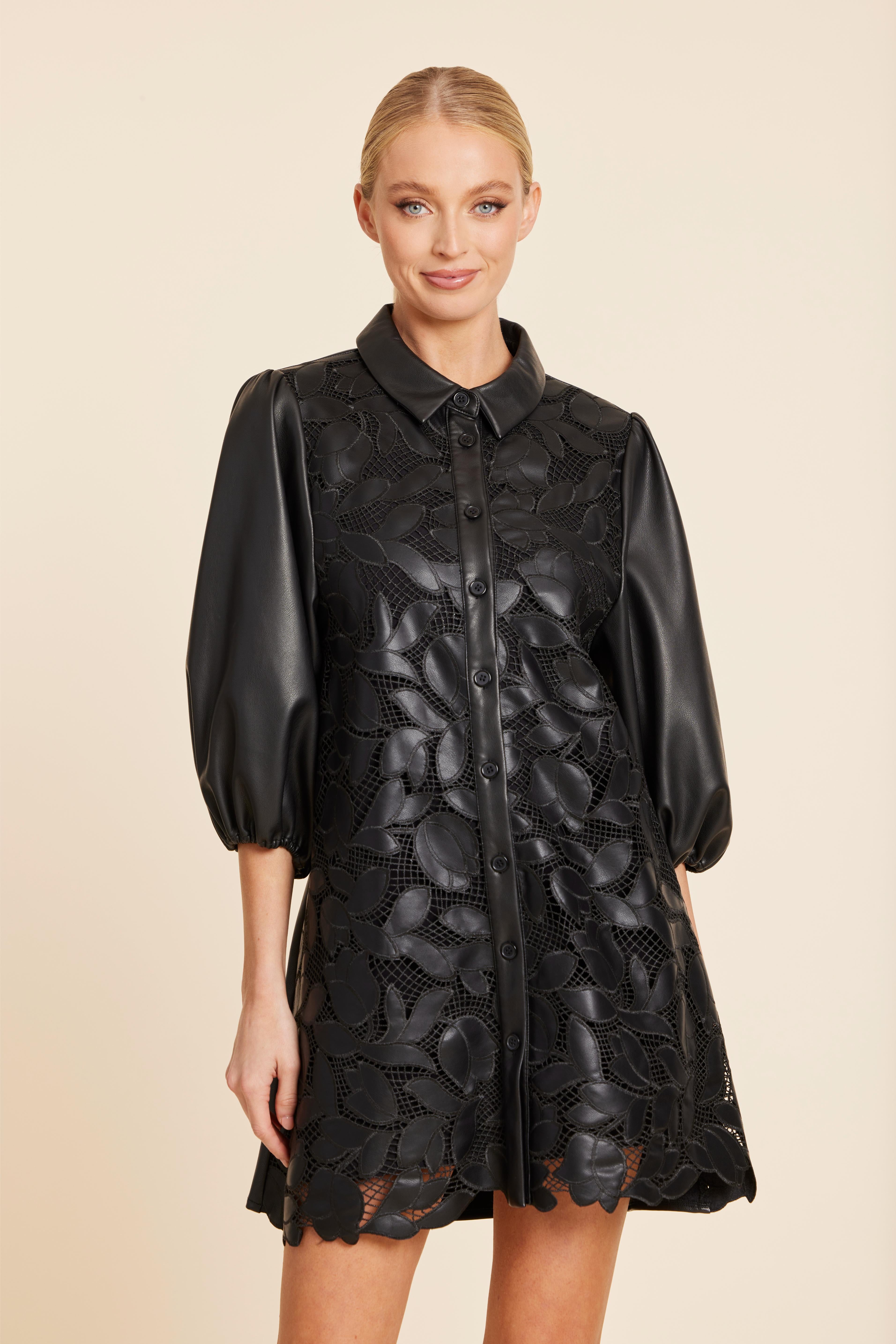 Faux Leather Floral Cut Out Dress